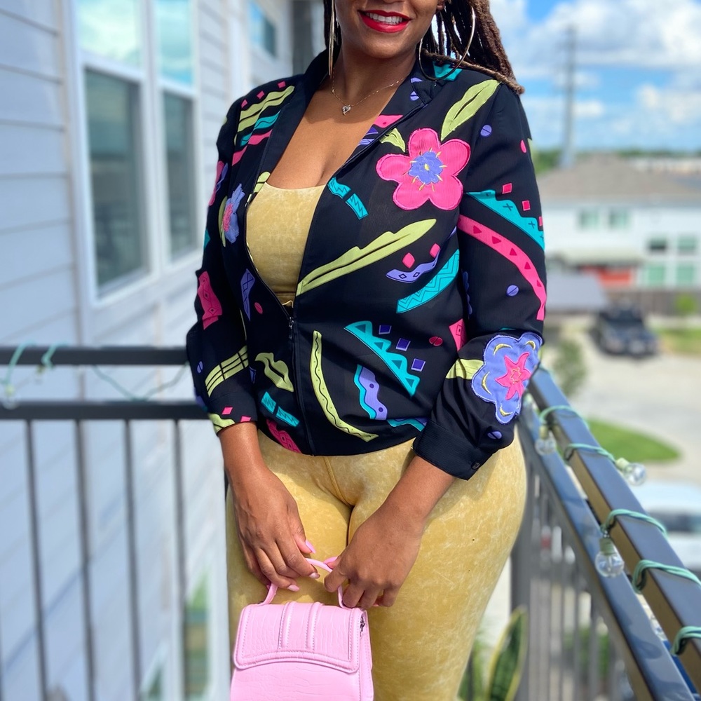 Alfred Dunner Sheer Bomber Jacket with Floral Print